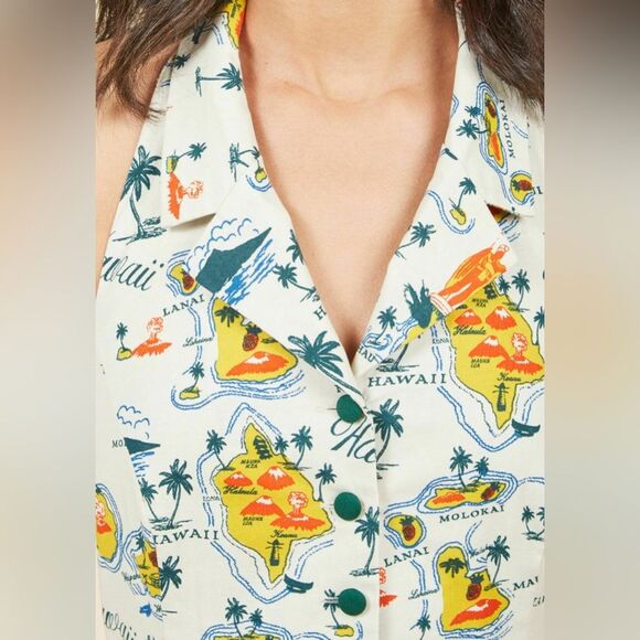 Modcloth Genuine Genius Halter Shirtdress in Island Beige Hawaii Print Size 2X - Picture 3 of 11